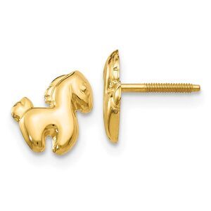 Kids Pony Screw Back Earrings in 14k Yellow Gold